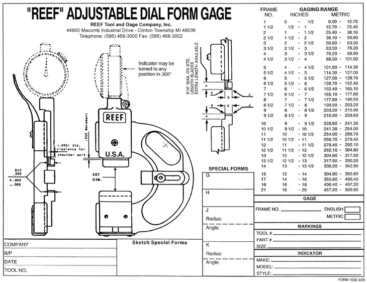 Reef Tool and Gage Company, Inc. Precision multicheck gaging systems.