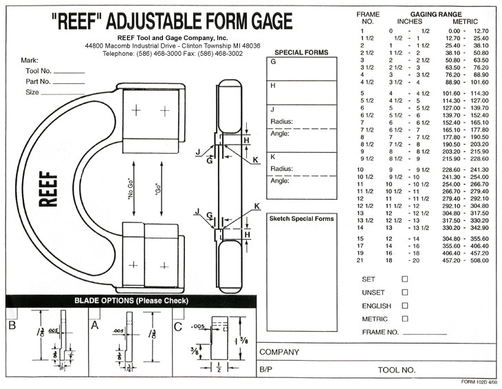 Reef Tool and Gage Company, Inc. Precision multicheck gaging systems.